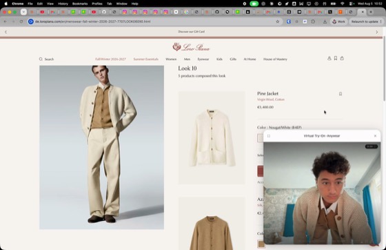 Screen recording of the Anywear try-on running on a Loro Piana product page